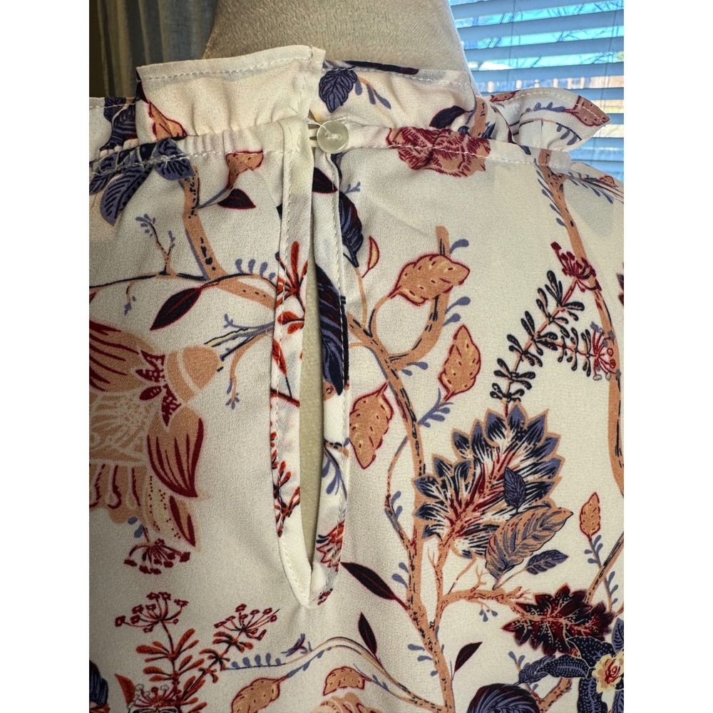 Joie Floral Ruffle Neck Flutter Sleeve Blouse - Picture 5 of 8